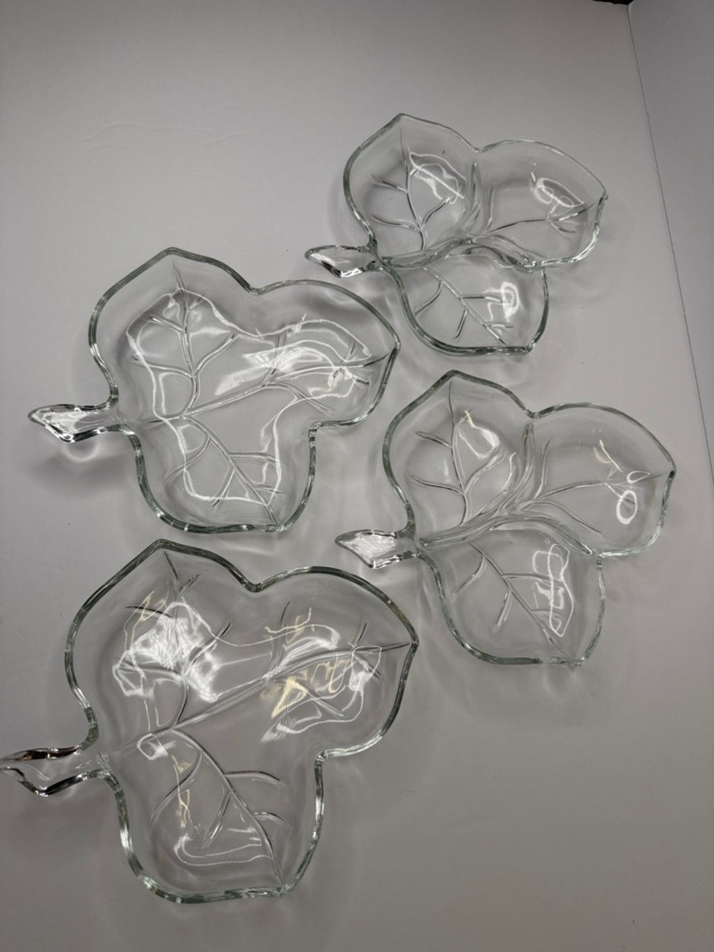 Clear Glass Leaf Design Serving Dishes - Set of 4